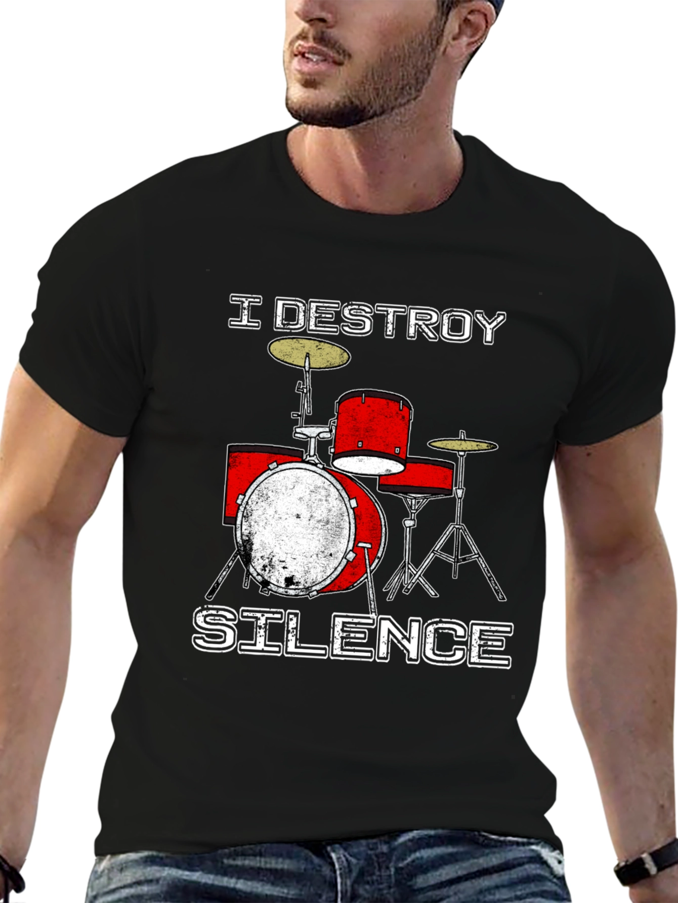 Black I Destroy Silence Drummer T-Shirt view 6