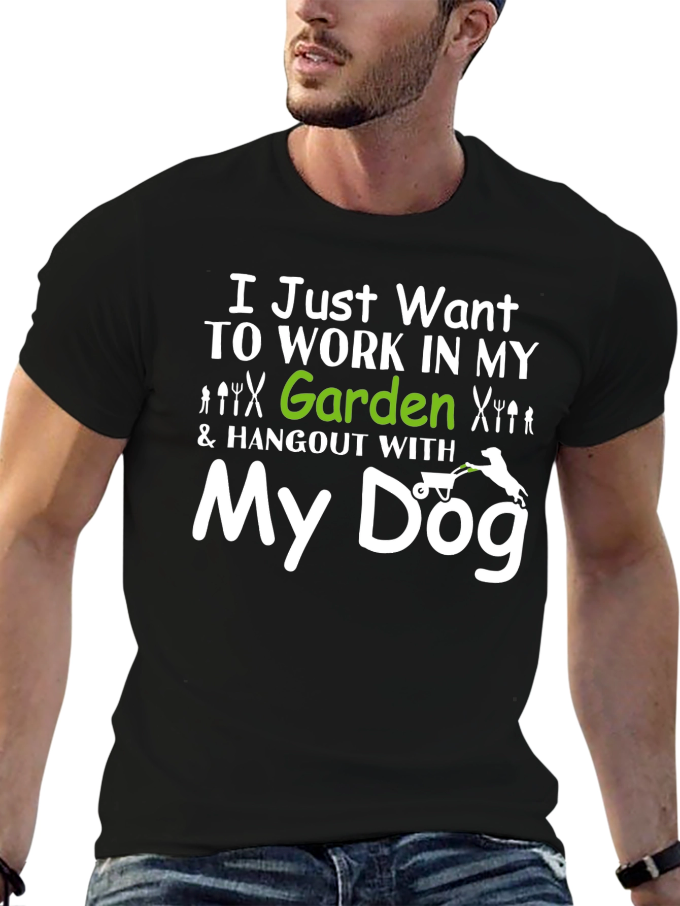 Black Gardening & Dog Lover T-Shirt - "My Dog" Design view 6