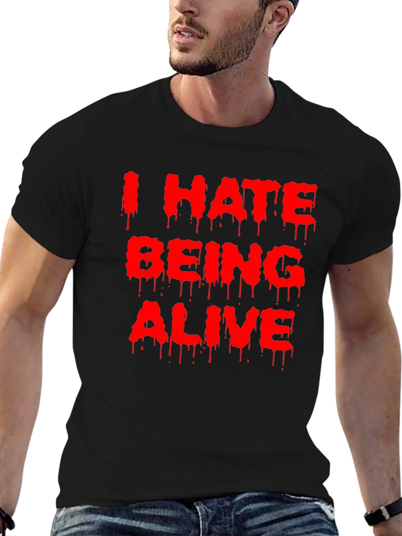 Black I Hate Being Alive Graphic Tee - Black Novelty T-Shirt view 6