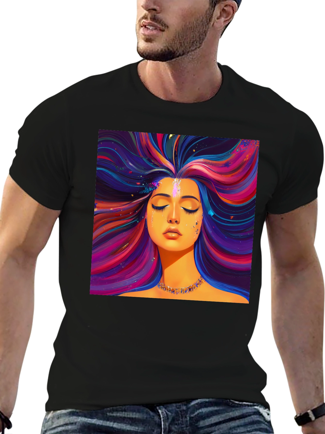 Black Vibrant Woman Graphic Black T-Shirt view 6