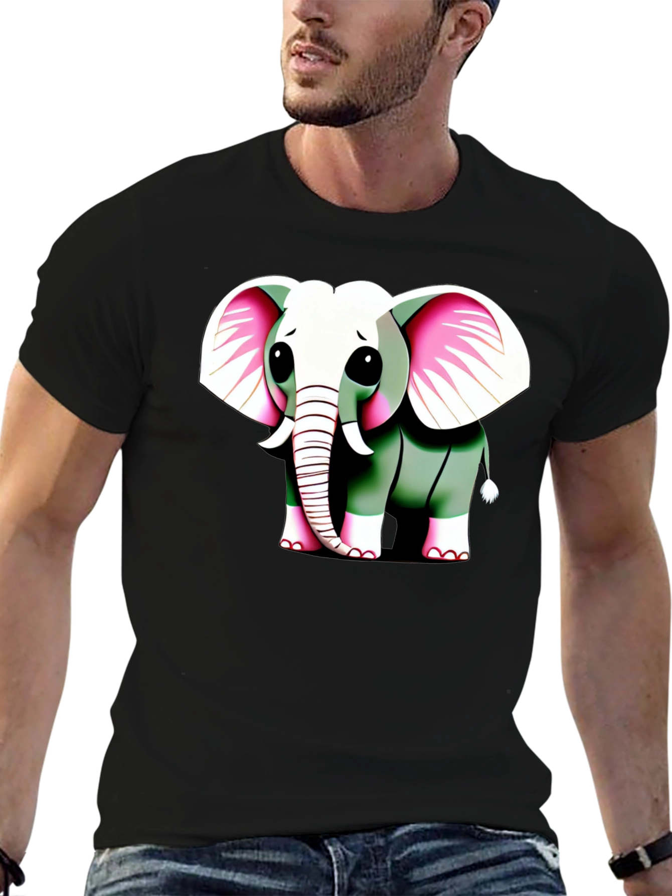 Black Cute Elephant Graphic Tee - Men's Black T-Shirt view 6