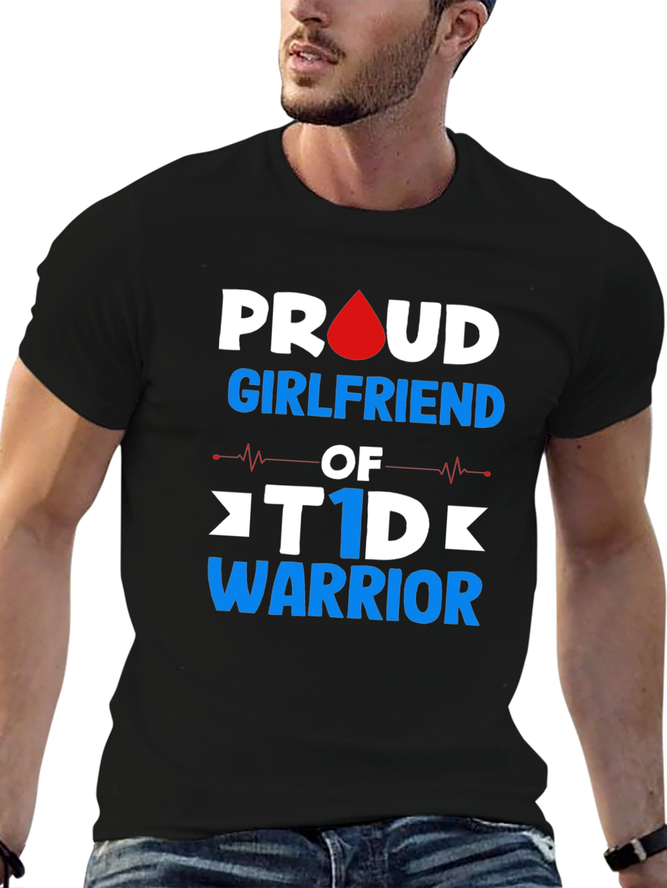 Black Proud Girlfriend T1D Warrior T-Shirt view 6