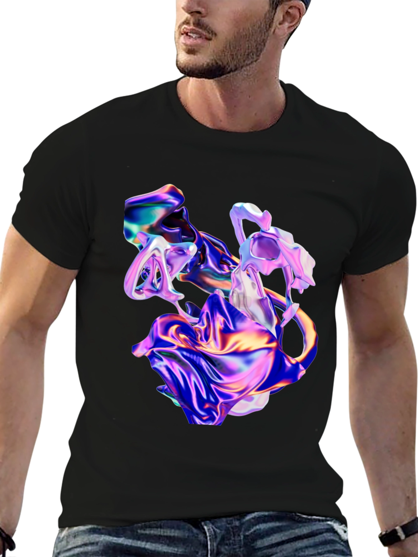 Black Iridescent Abstract Art Black T-Shirt view 6