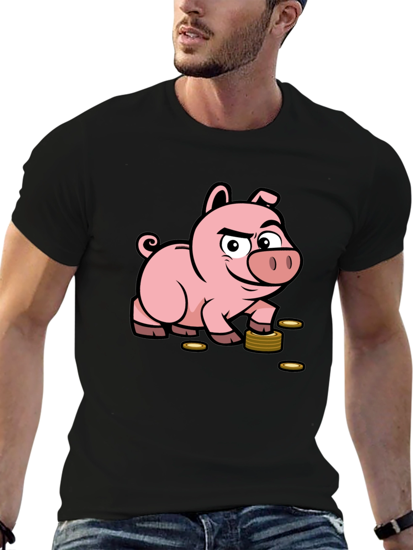 Black Piggy Bank Funny T-Shirt view 6