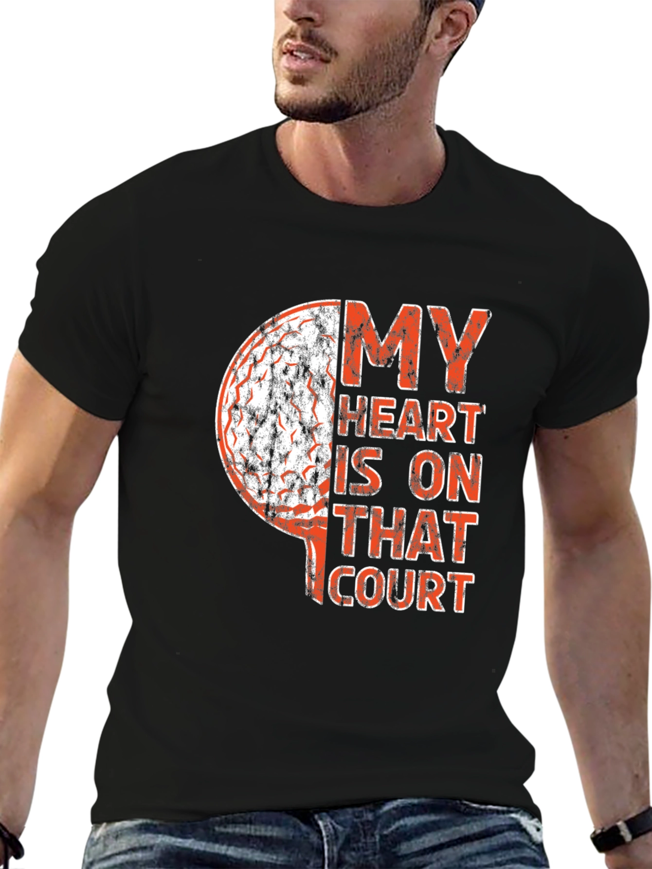 Black Basketball Heart Graphic Tee - Sports Fan Apparel view 6