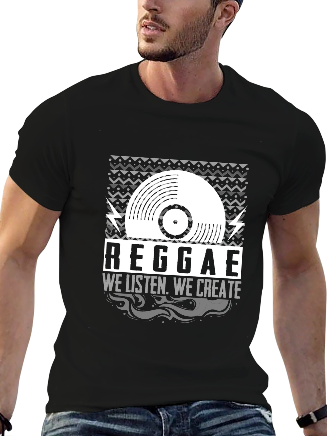 Black Reggae Music Vinyl Graphic T-Shirt - We Listen, We Create view 6