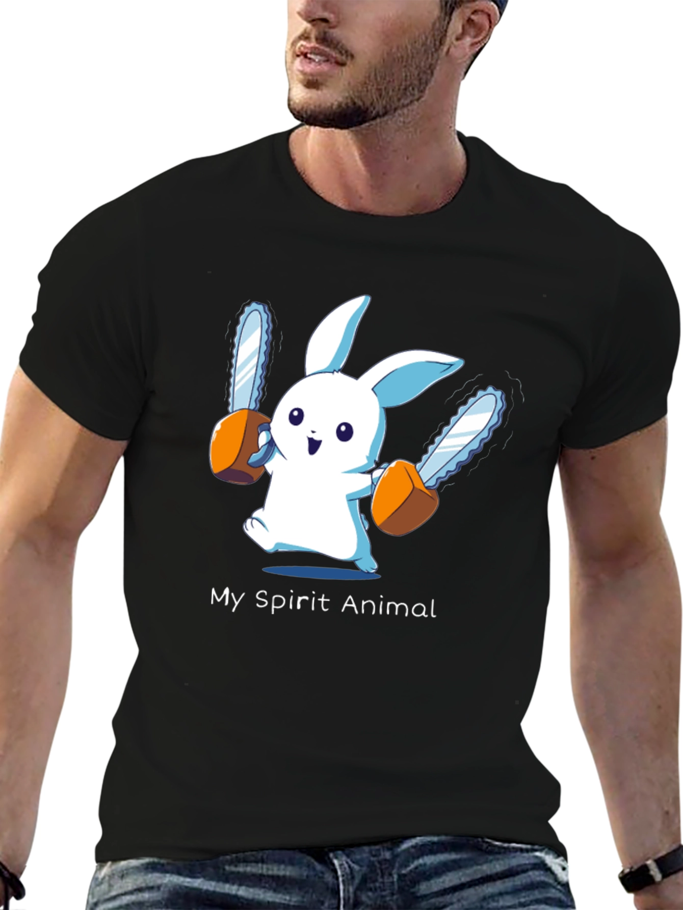 Black My Spirit Animal Chainsaw Bunny Graphic Tee view 6