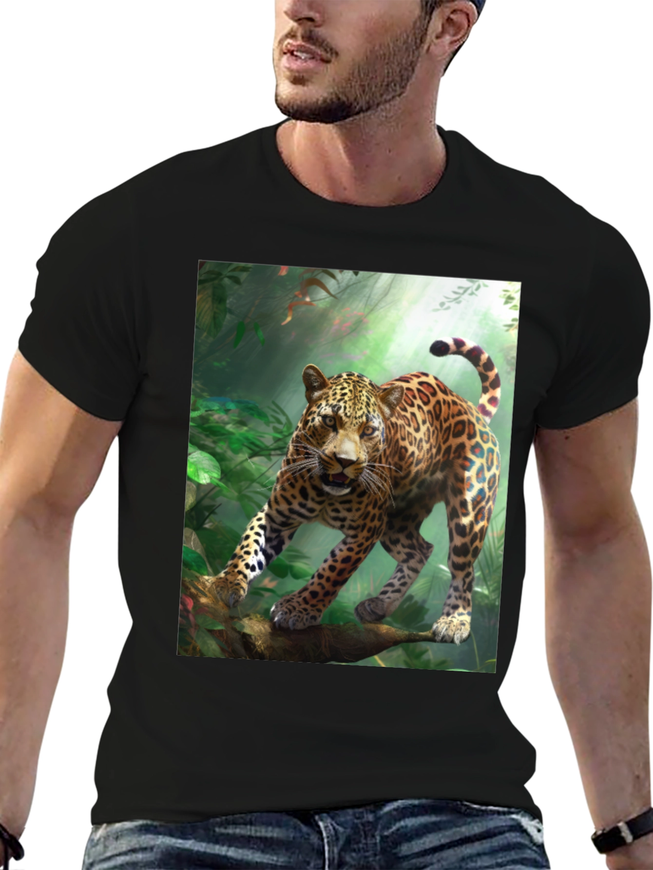 Black Leopard Jungle Graphic Tee - Wild Animal Print view 6