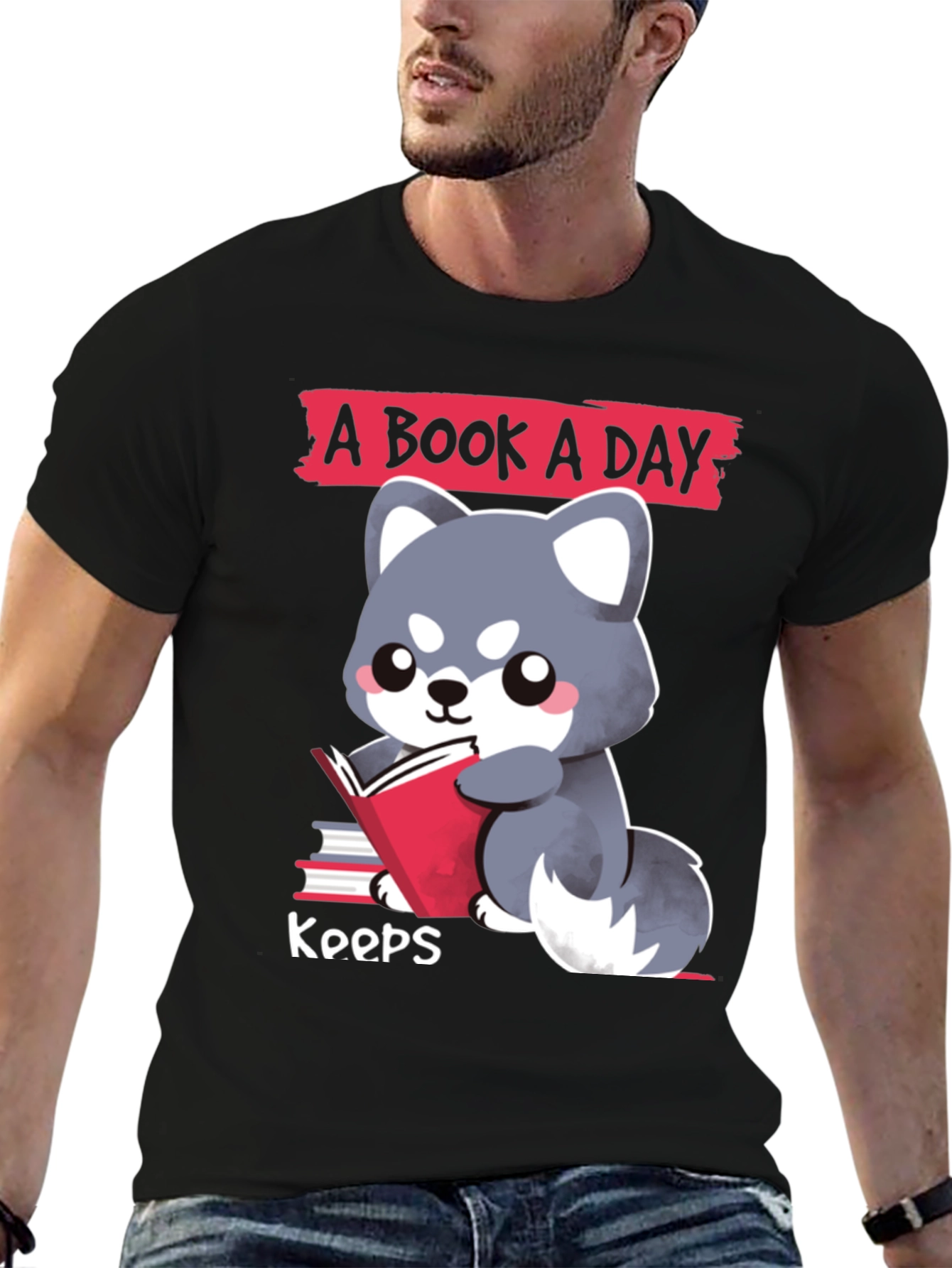 Black A Book A Day T-Shirt Cute Reading Dog Design view 6