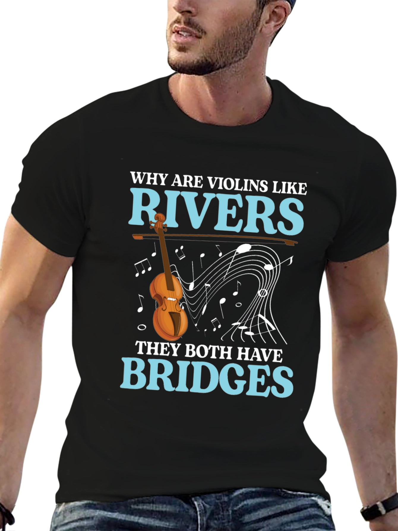 Black Violin & River Pun T-Shirt - Bridges Humor view 6