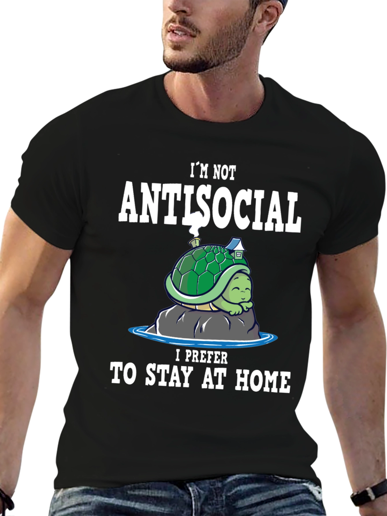 Black Antisocial Turtle Homebody T-Shirt view 6