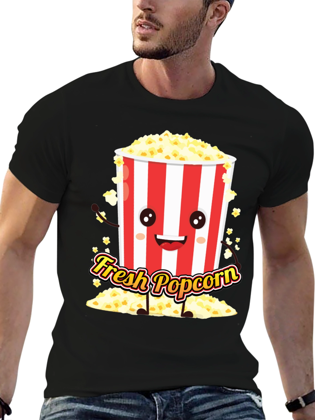Black Fresh Popcorn Graphic Tee - Movie Night Shirt view 6