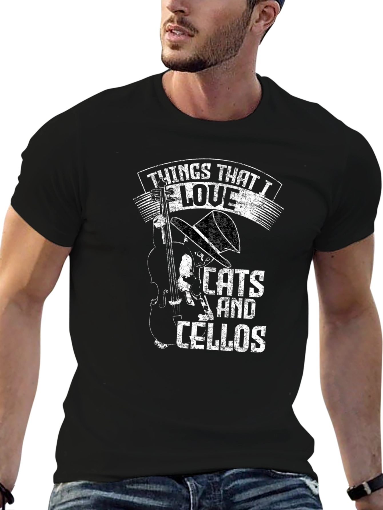 Black Cats and Cellos Black T-Shirt view 6