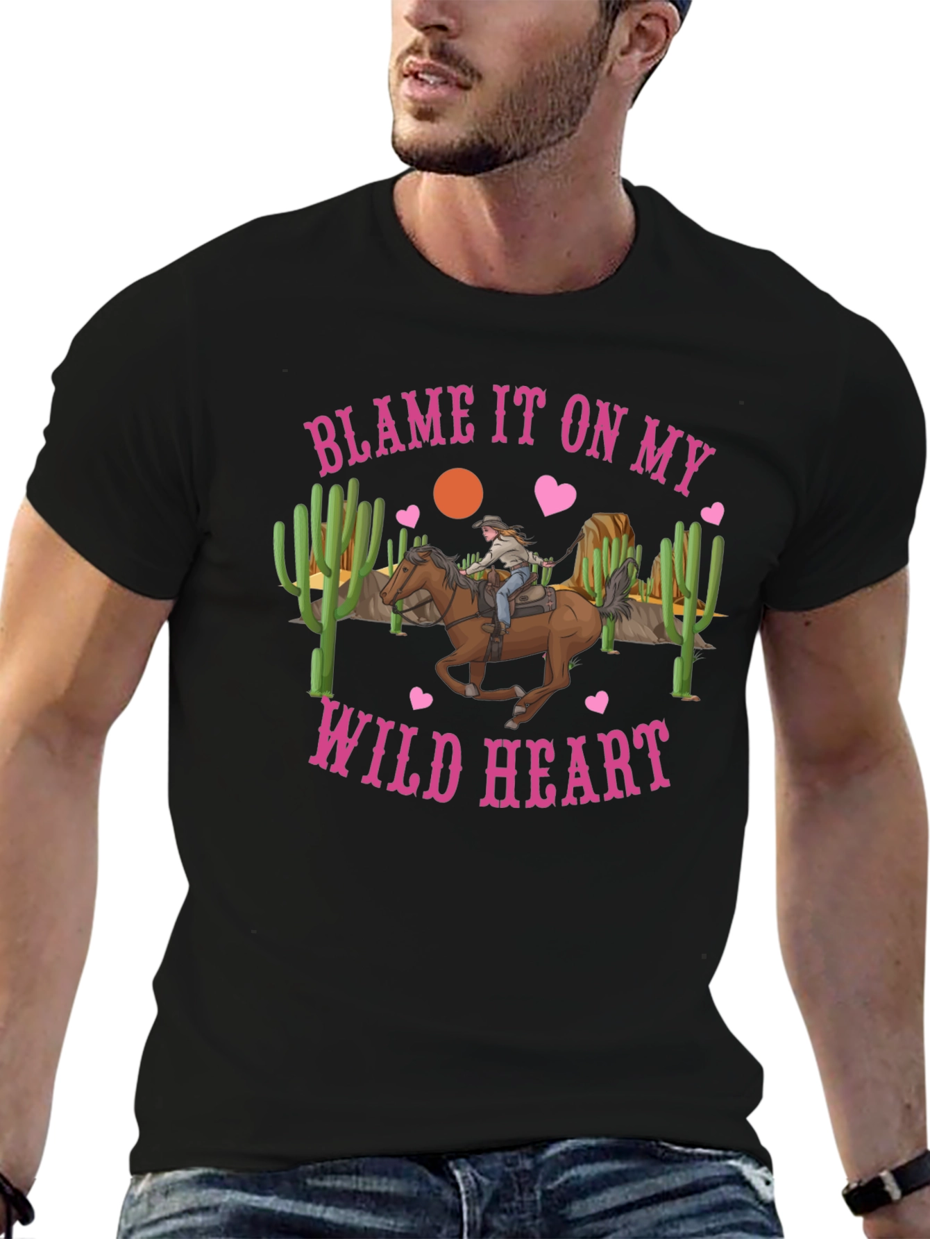 Black Blame It On My Wild Heart Graphic Tee view 6