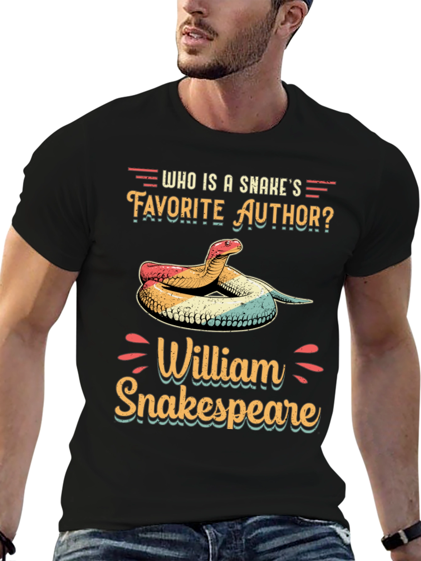 Black Funny Snake T-Shirt - William Snakespeare view 6