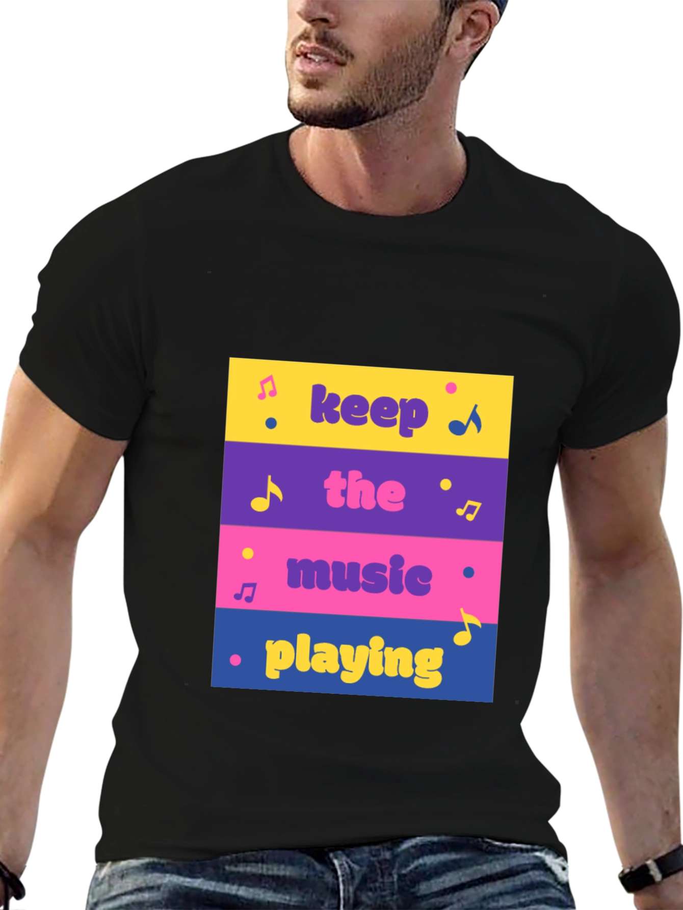 Black Keep The Music Playing Graphic Tee view 6