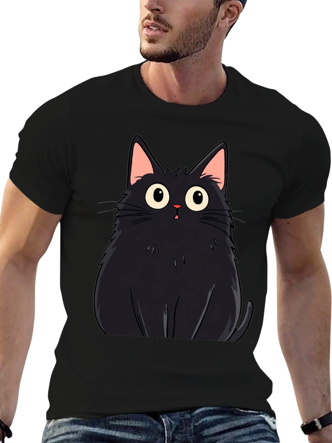 Black Black Cat Graphic Tee - Men's Casual T-Shirt view 6