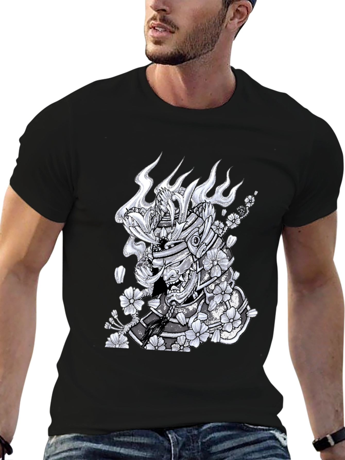 Black Samurai Warrior Graphic T-Shirt - Men's Black Tee view 6