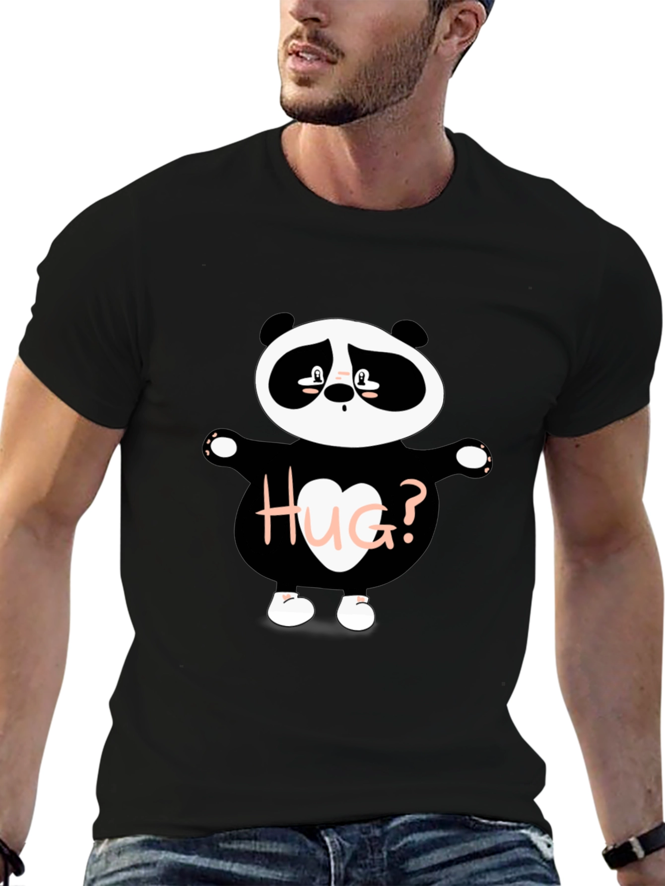 Black Cute Panda 'Hug?' Graphic T-Shirt view 6