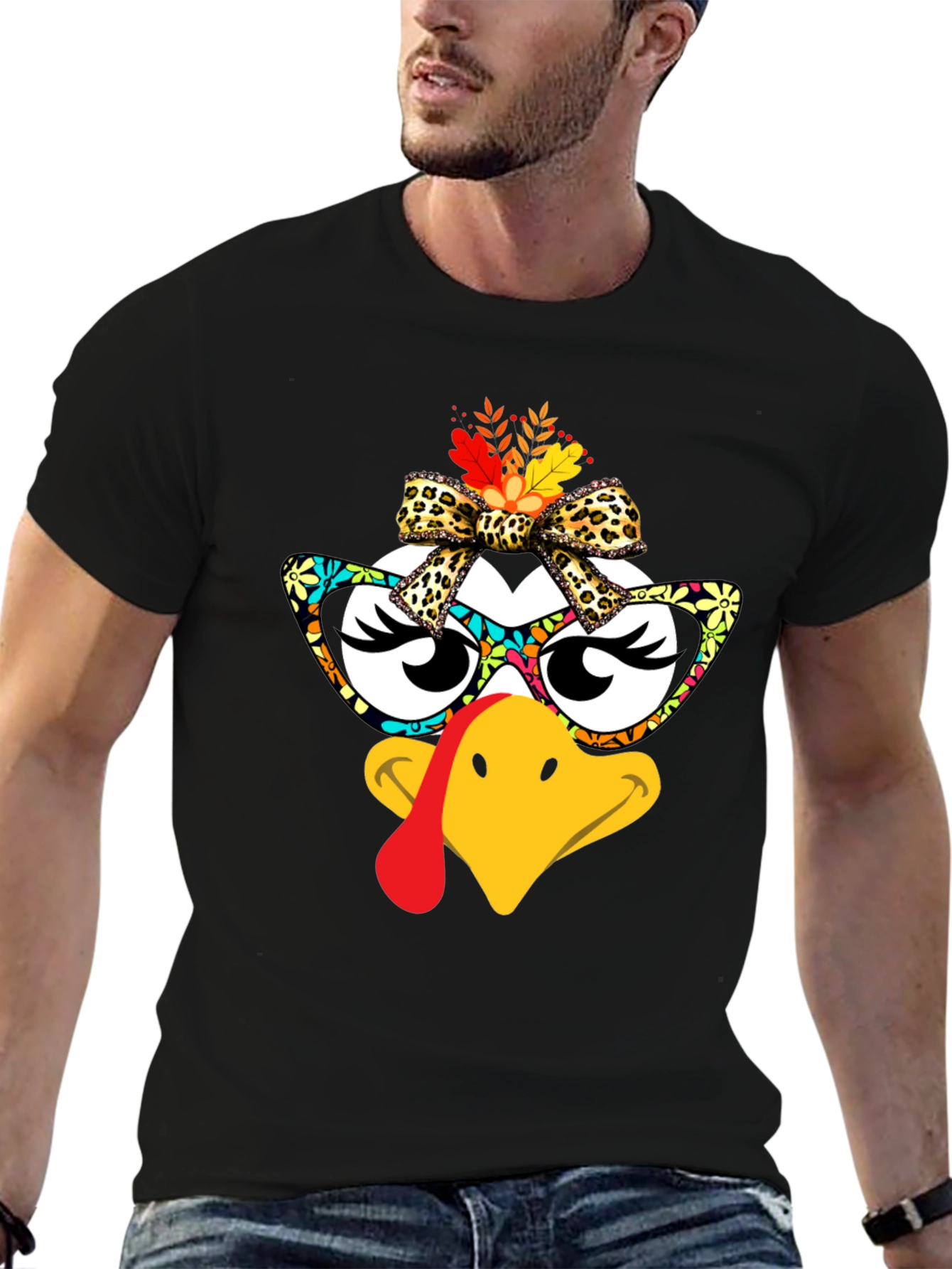 Black Thanksgiving Turkey Face T-Shirt view 6