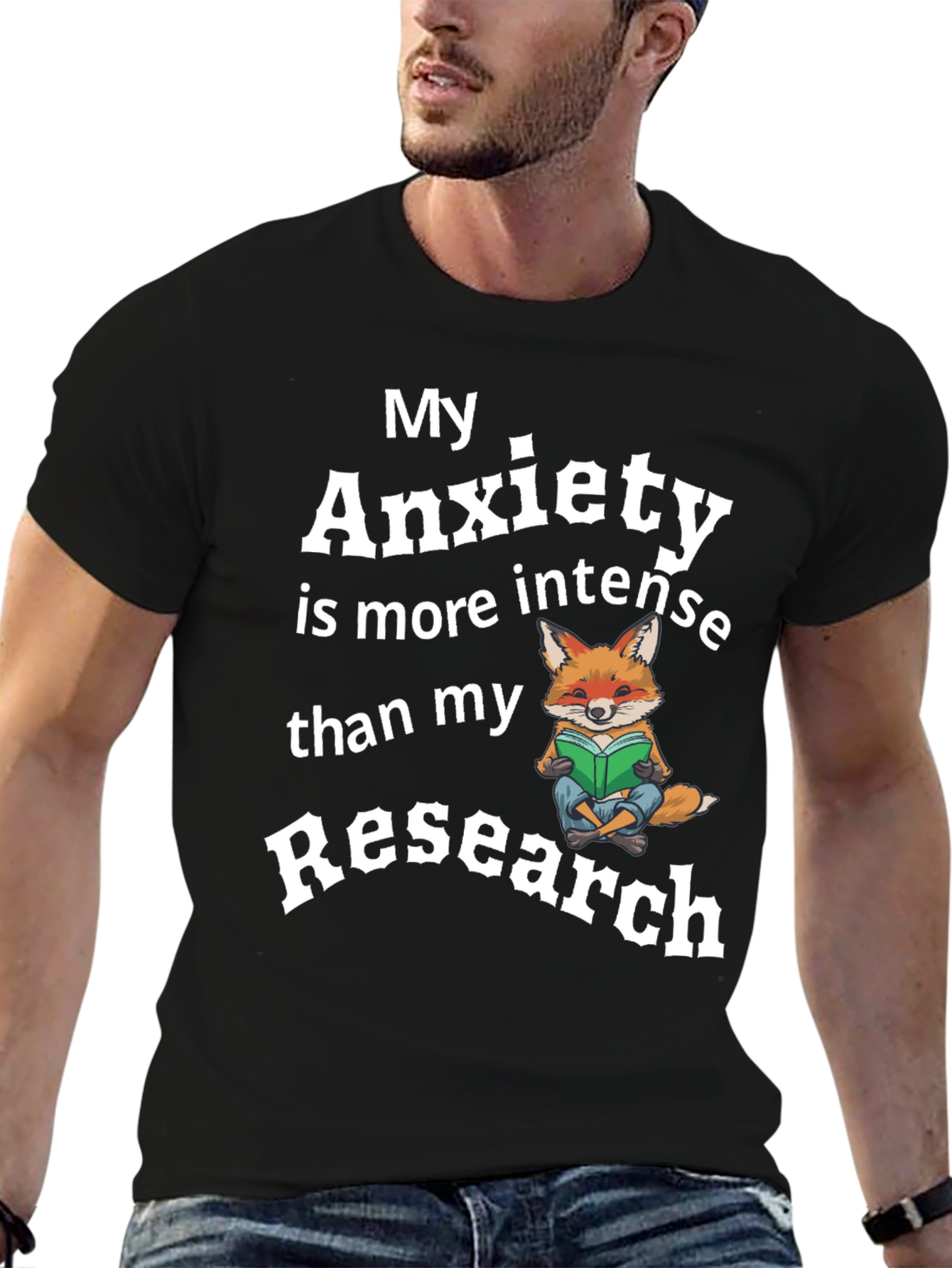 Black My Anxiety Research Fox T-Shirt Funny Novelty view 6
