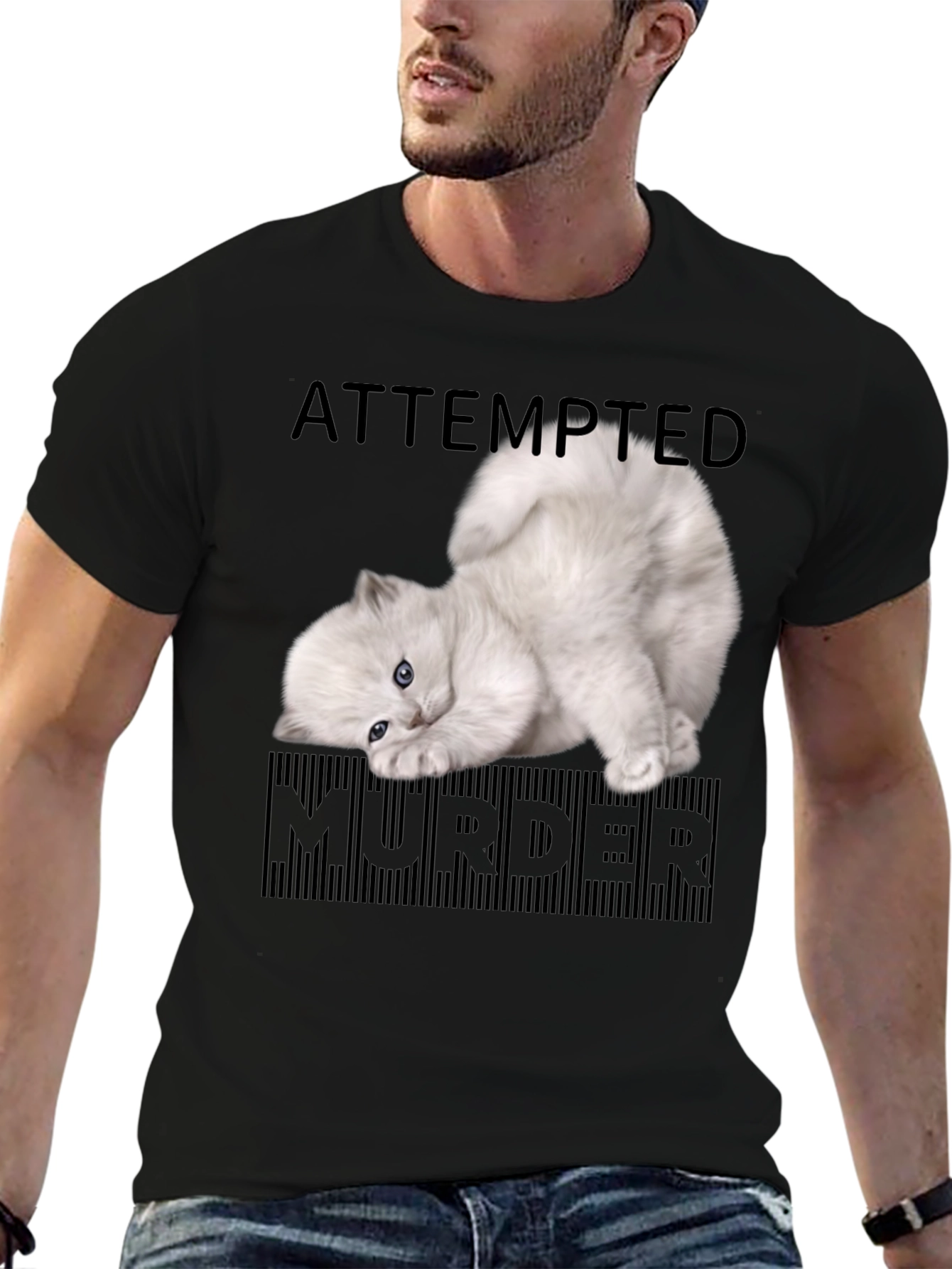 Black Attempted Murder Kitten T-Shirt - Funny Cat Lover Tee view 6