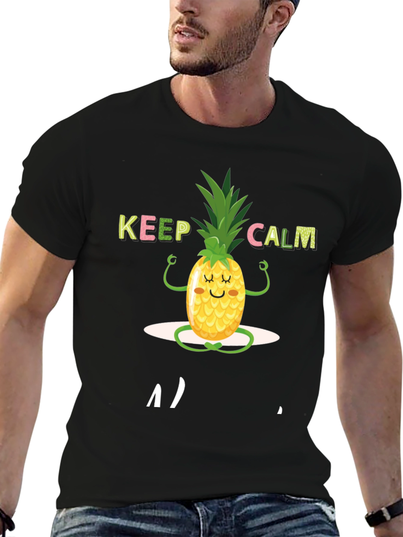 Black Keep Calm Pineapple T-Shirt view 6