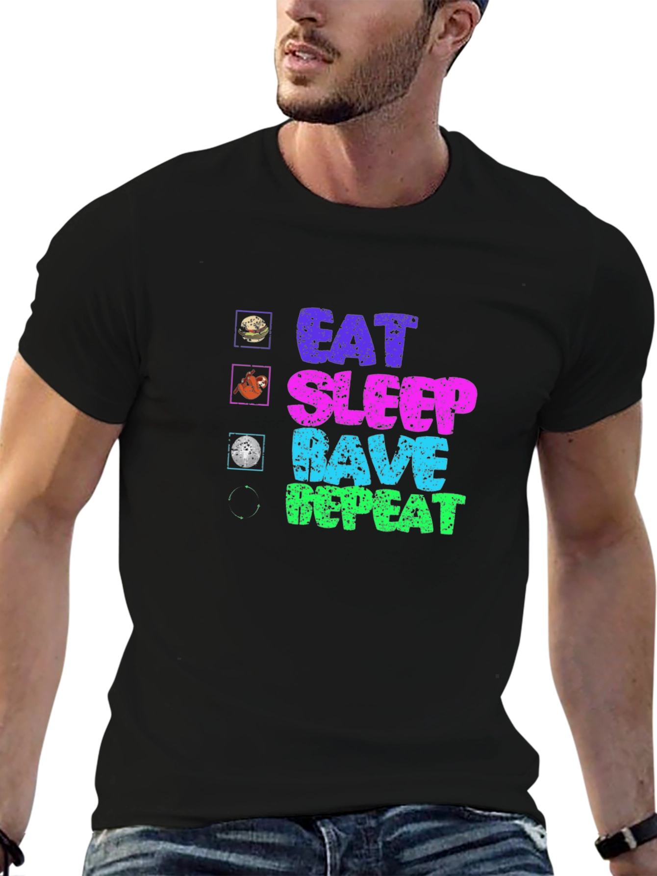 Black Eat Sleep Rave Repeat Graphic Tee view 6