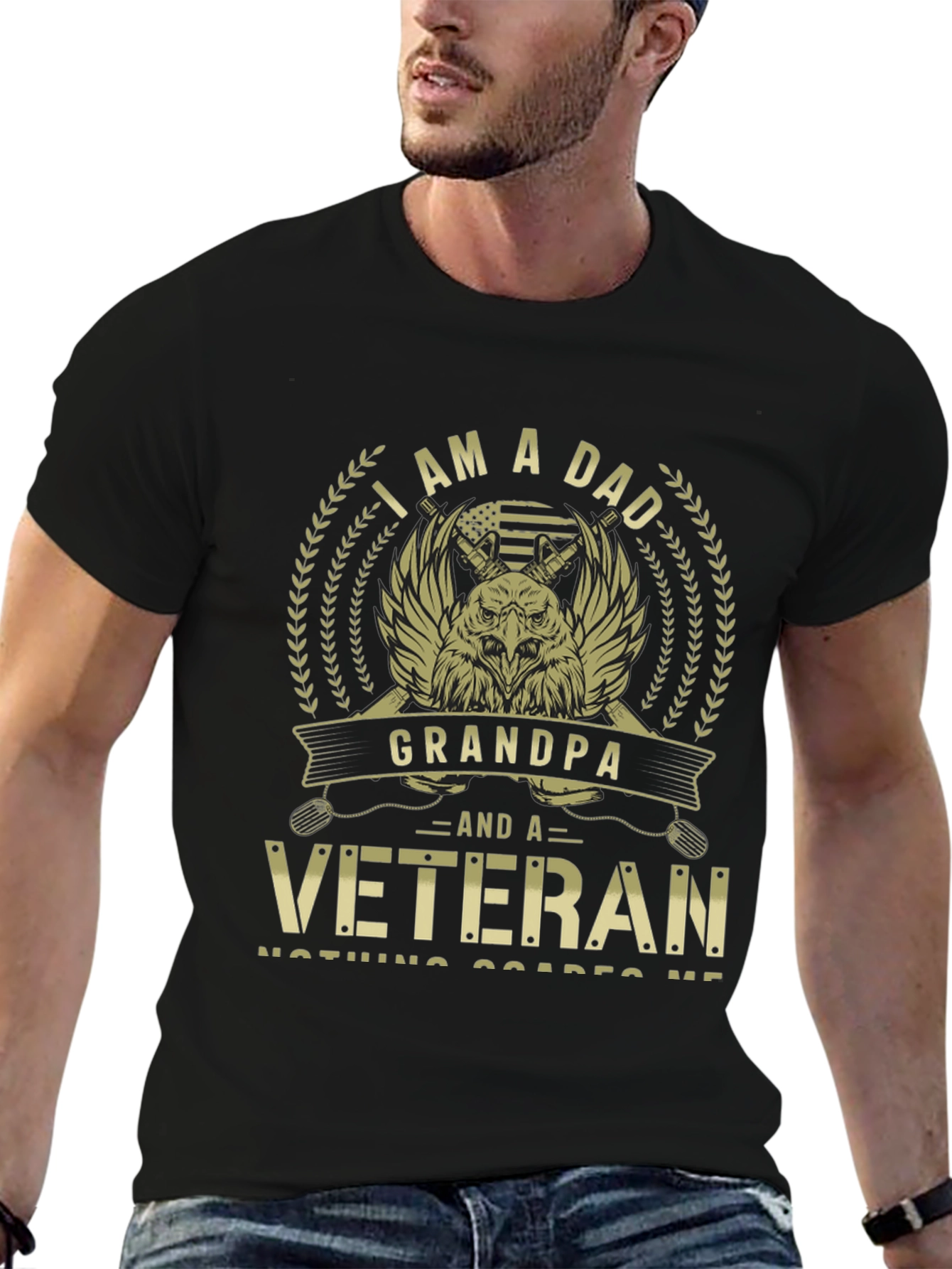 Black I am a Dad Grandpa Veteran T-Shirt view 6