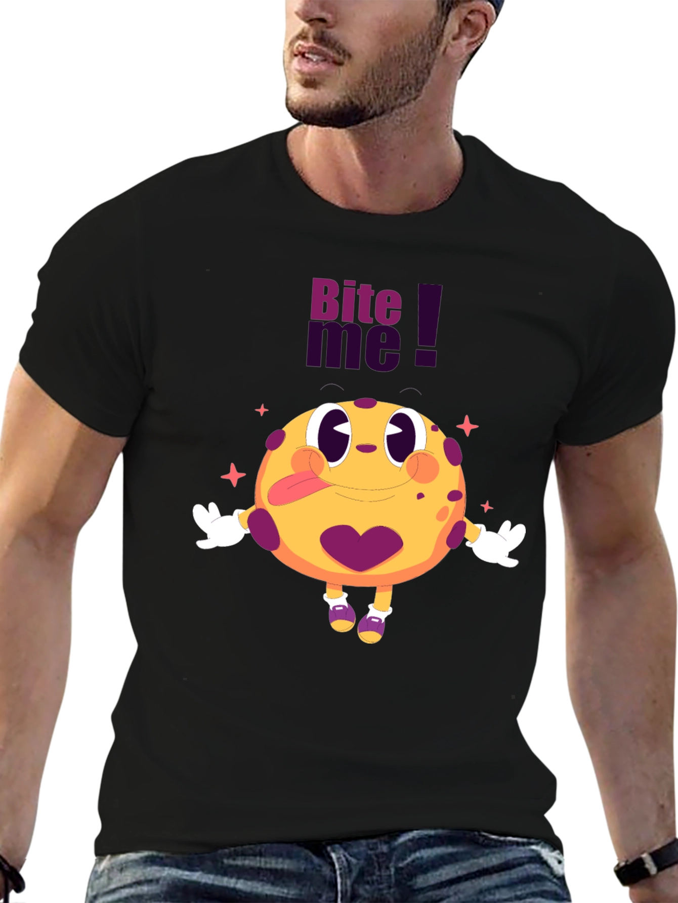 Black Bite Me Cartoon Graphic Black T-Shirt view 6