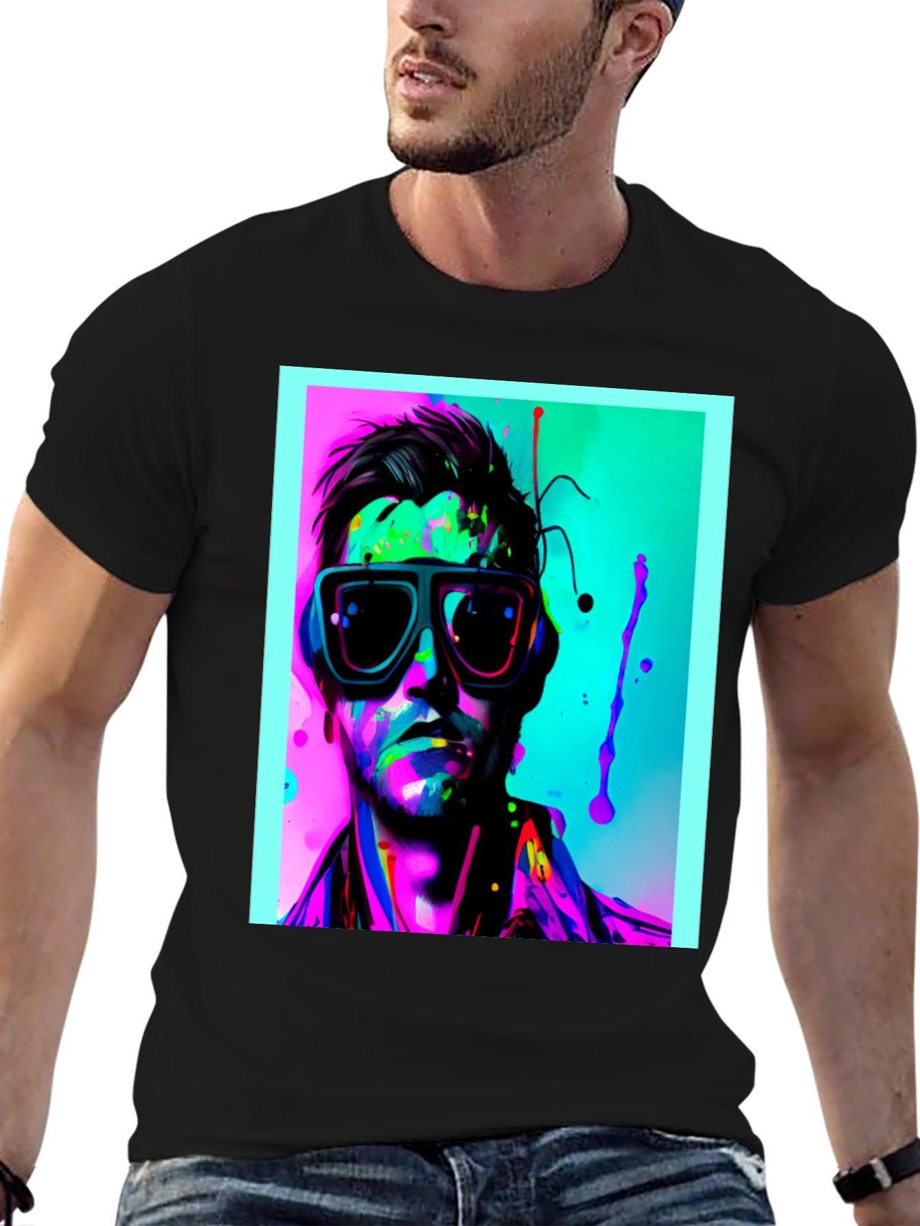 Black Neon Splash Portrait T-Shirt view 6