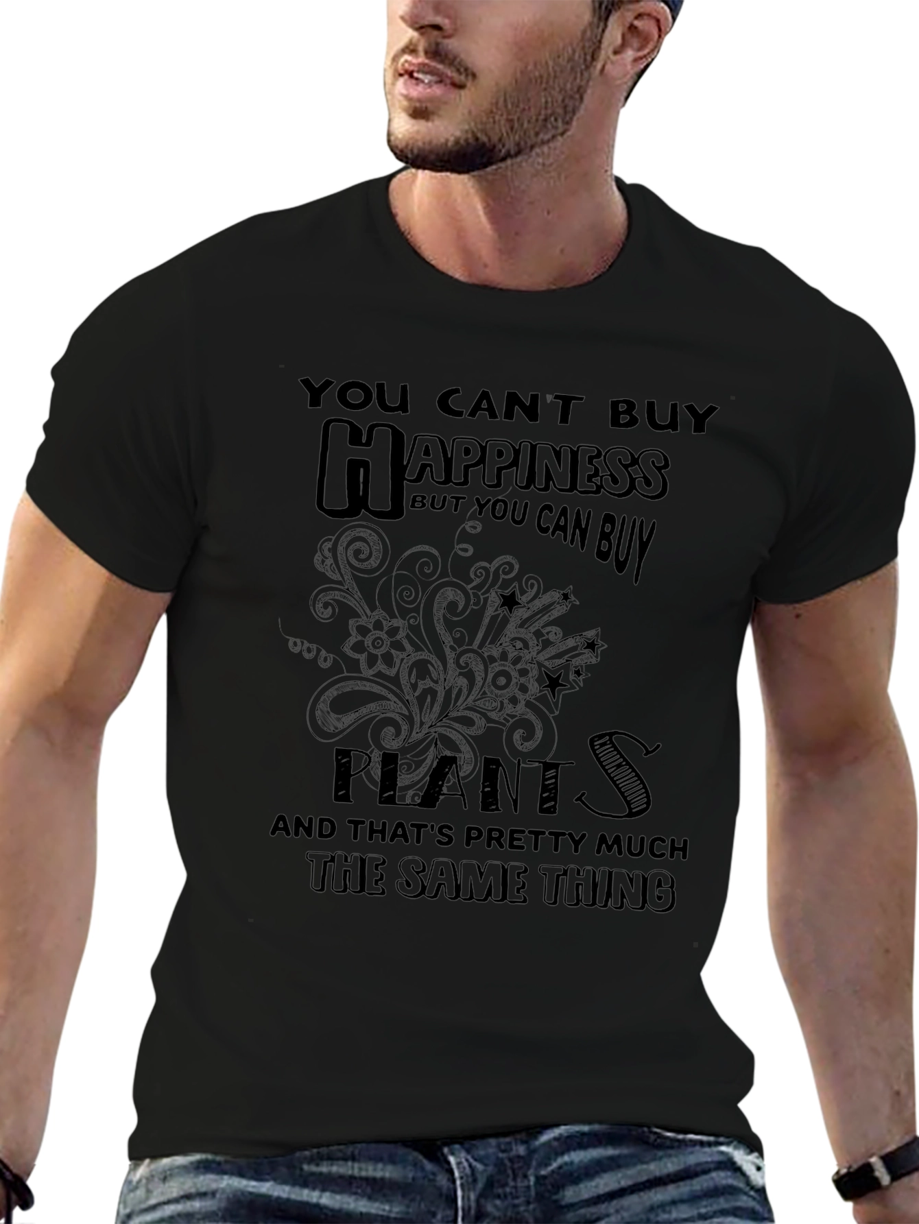 Black Funny Plants T-Shirt - You Can't Buy Happiness view 6