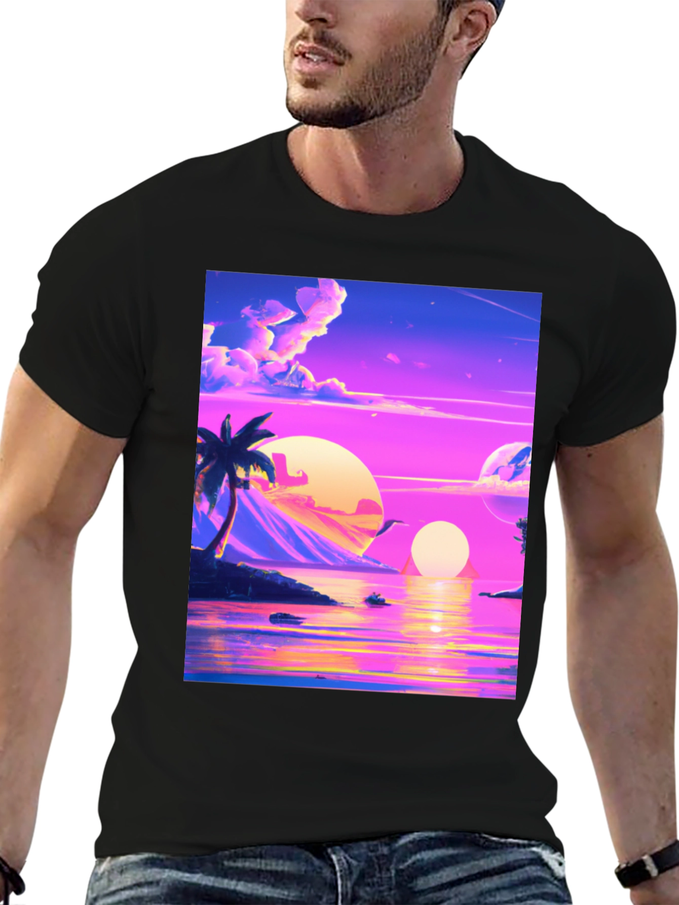 Black Vaporwave Sunset T-Shirt - Black view 6