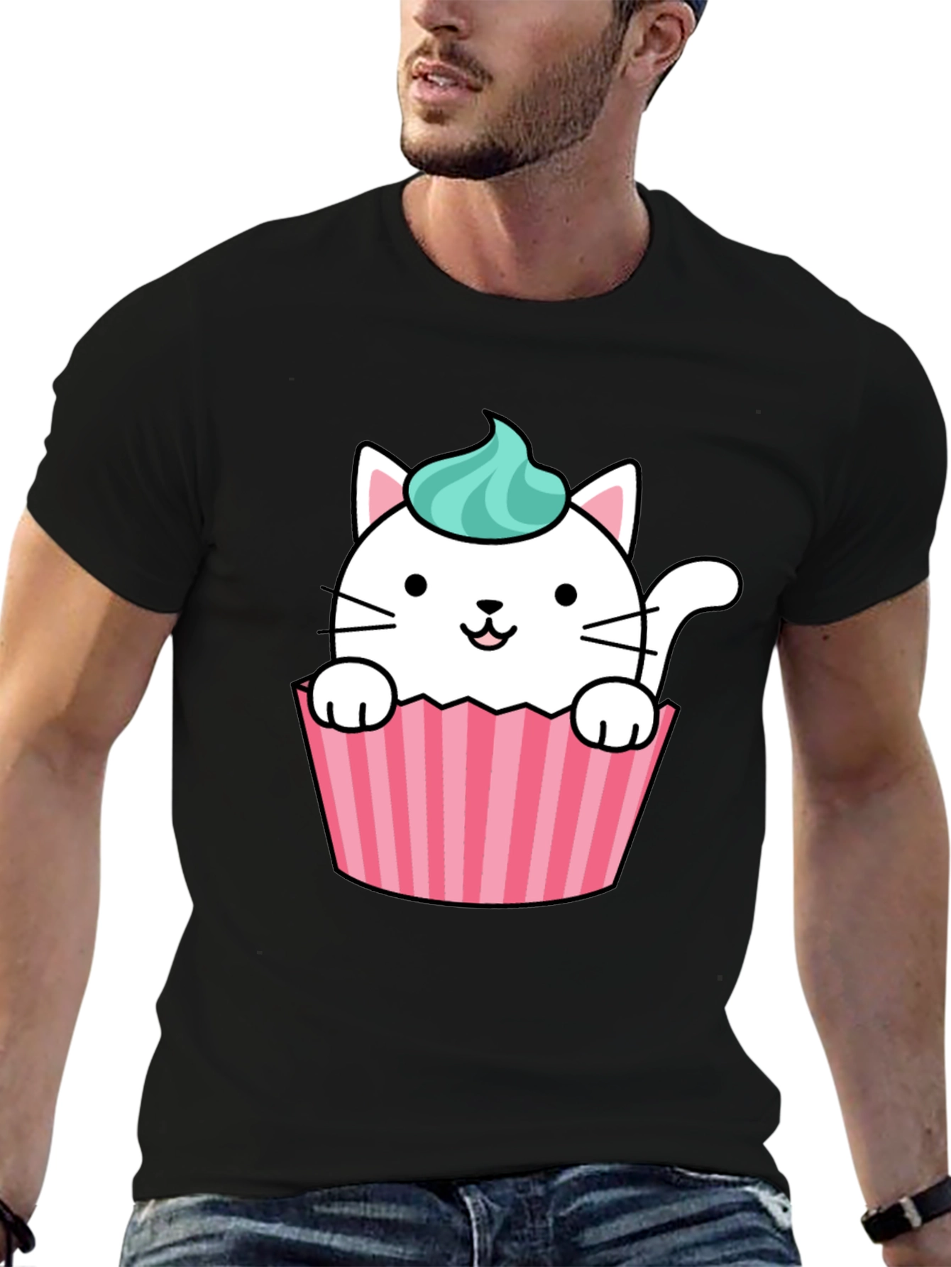 Black Cute Cupcake Cat Graphic Tee - Black view 6
