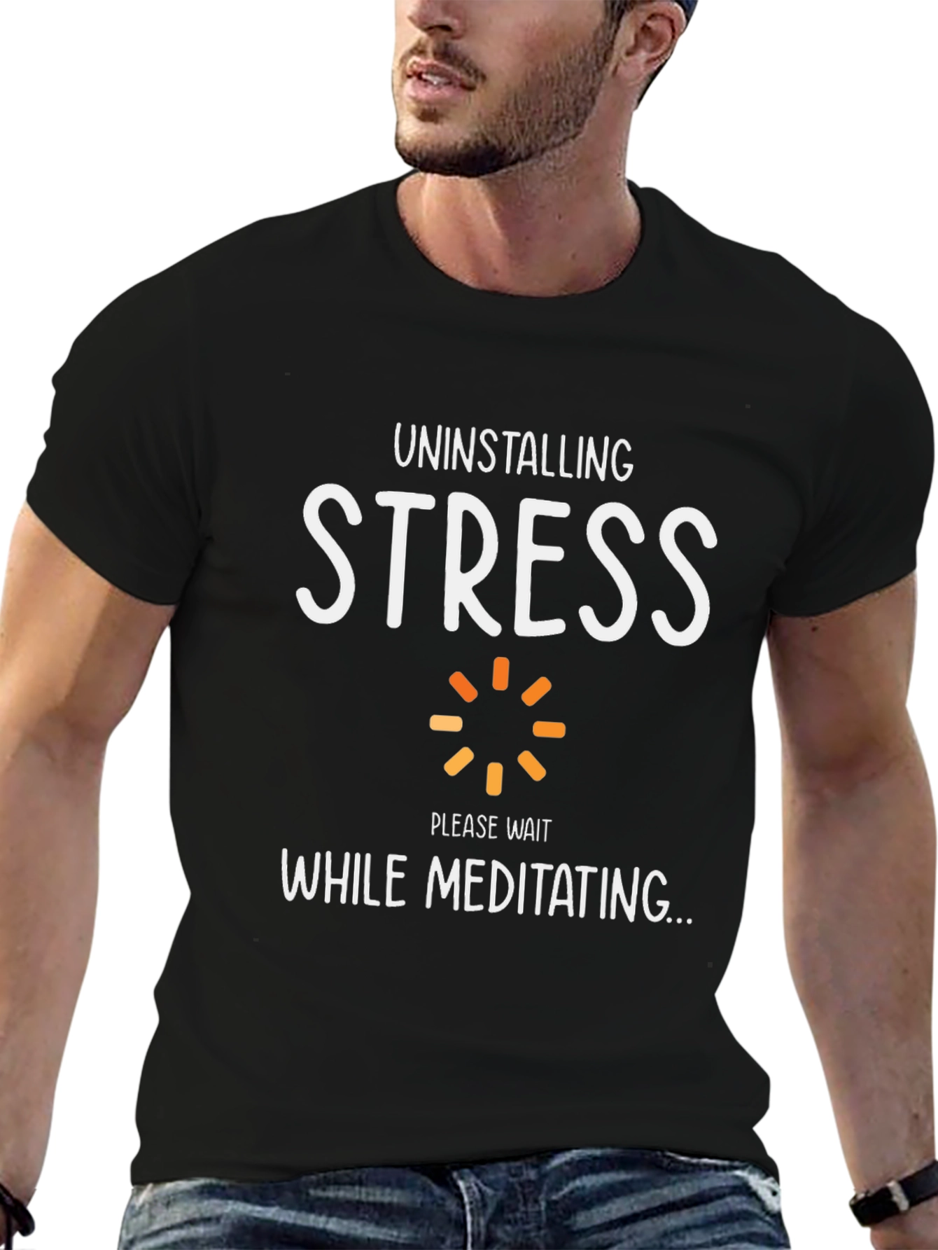 Black Uninstalling Stress Black Graphic Tee view 6