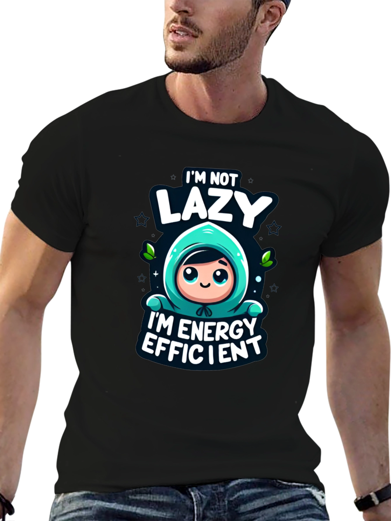 Black Funny Energy Efficient Black Graphic Tee view 6
