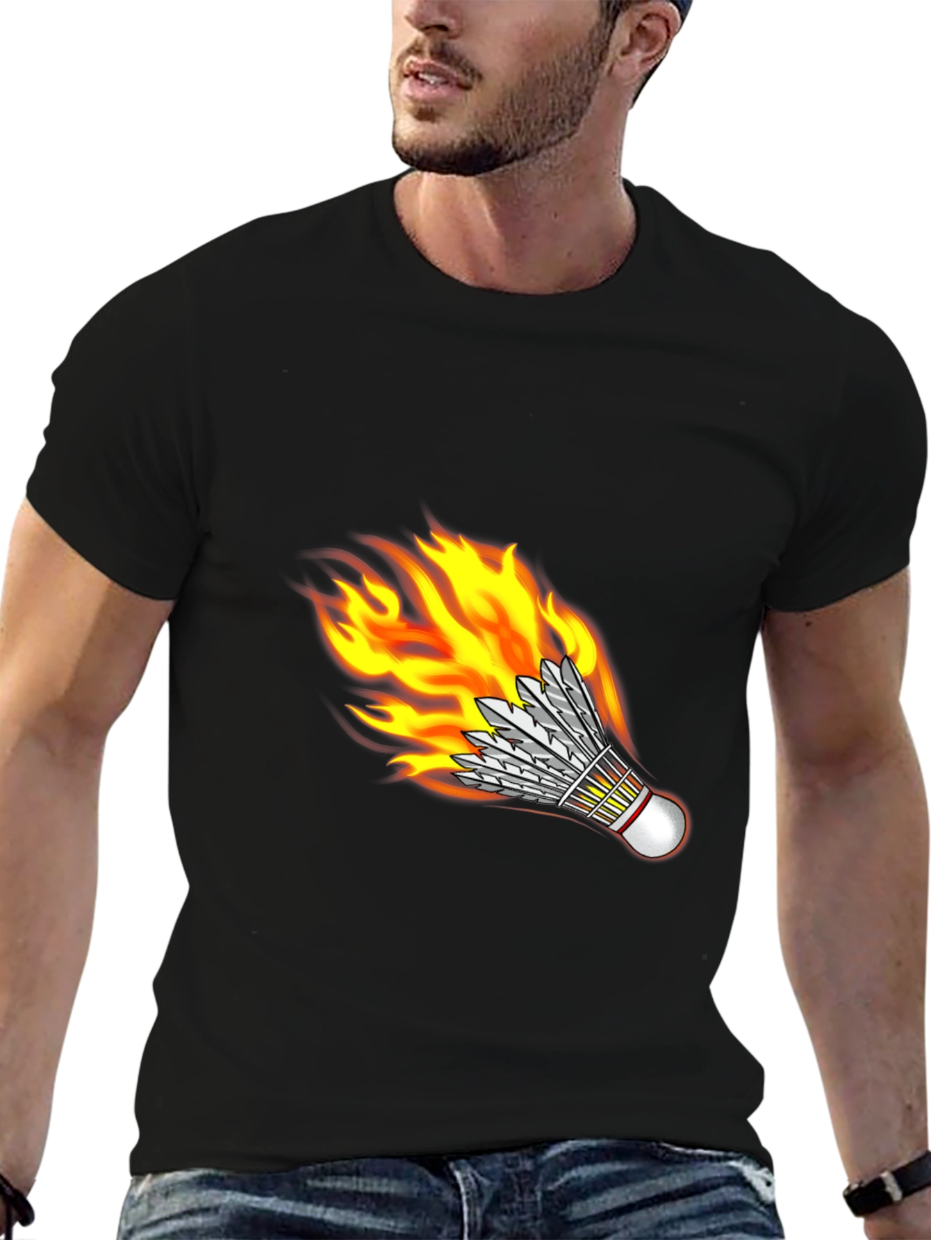 Black Flaming Shuttlecock Graphic Tee view 6
