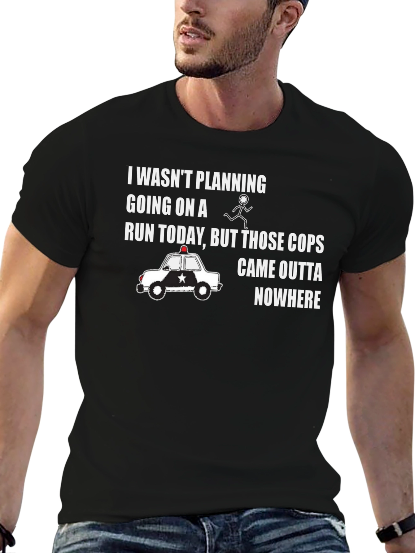 Black Funny Running T-Shirt - Cops Came Outta Nowhere view 6