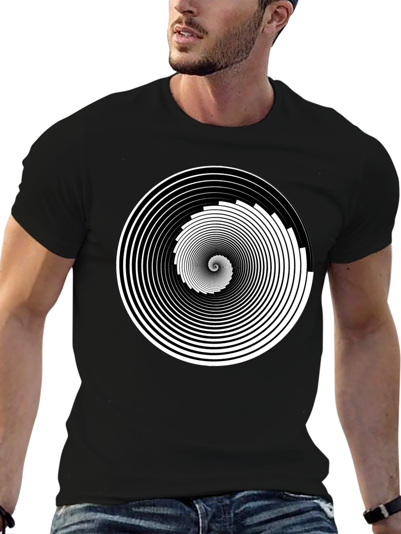 Black Hypnotic Spiral Graphic Tee - Black Cotton Crew Neck view 6