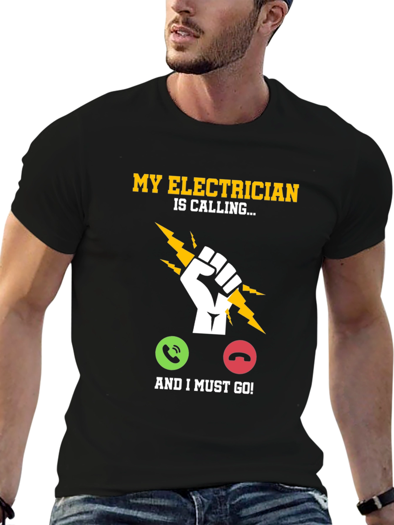 Black Electrician Calling T-Shirt - Funny Job Gift view 6