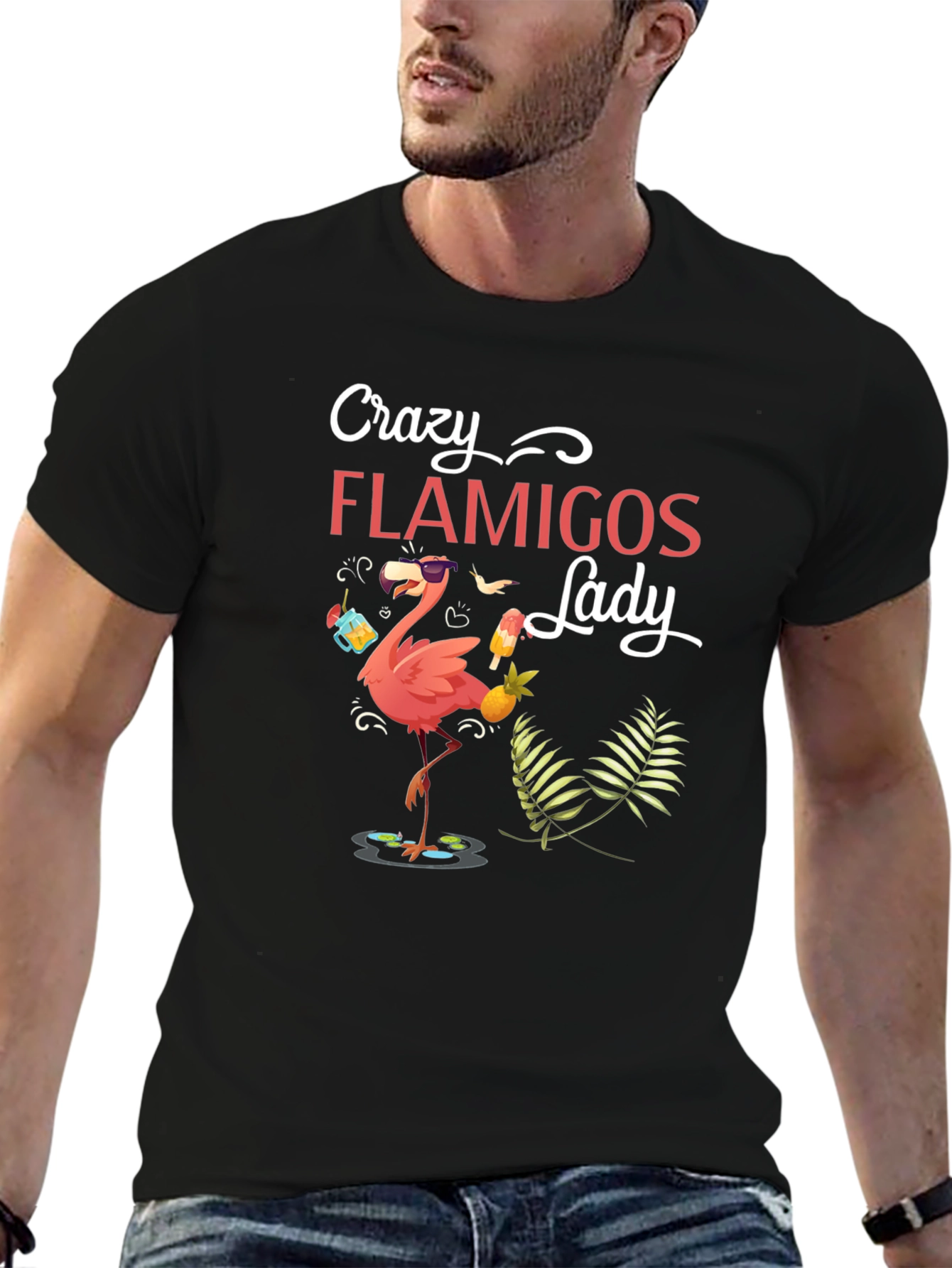 Black Crazy Flamingos Lady T-Shirt view 6
