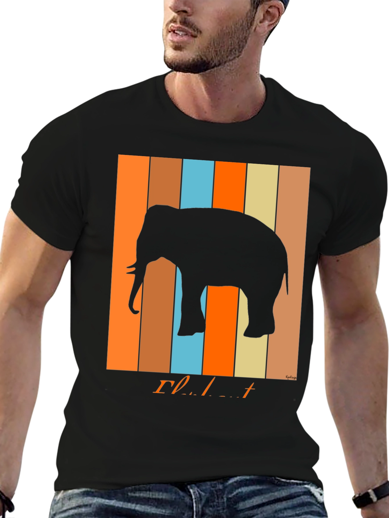 Black Retro Elephant Graphic T-Shirt view 6