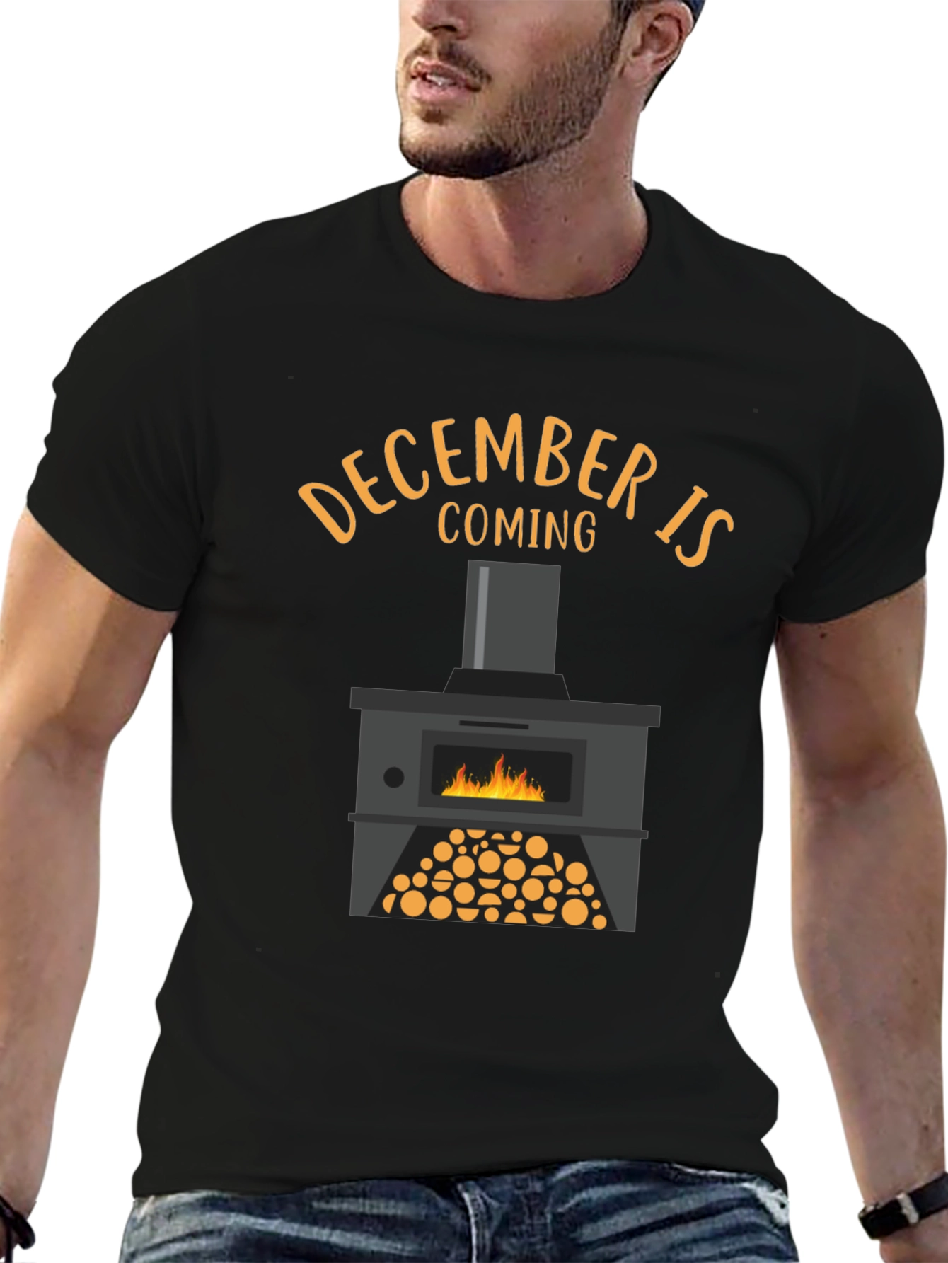 Black December Is Coming Graphic Tee - Cozy Fireplace Shirt view 6