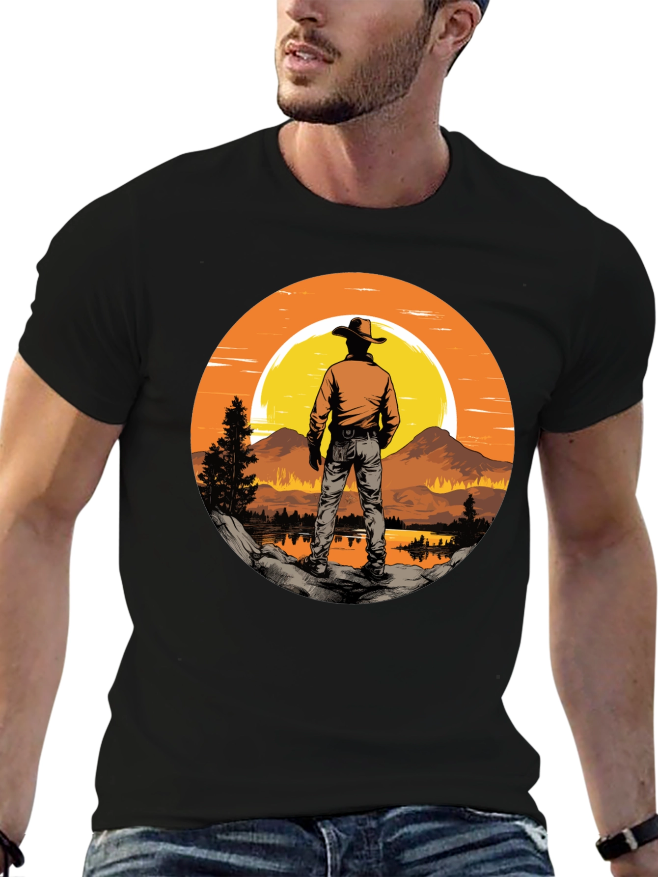 Black Sunset Cowboy Graphic Tee view 6