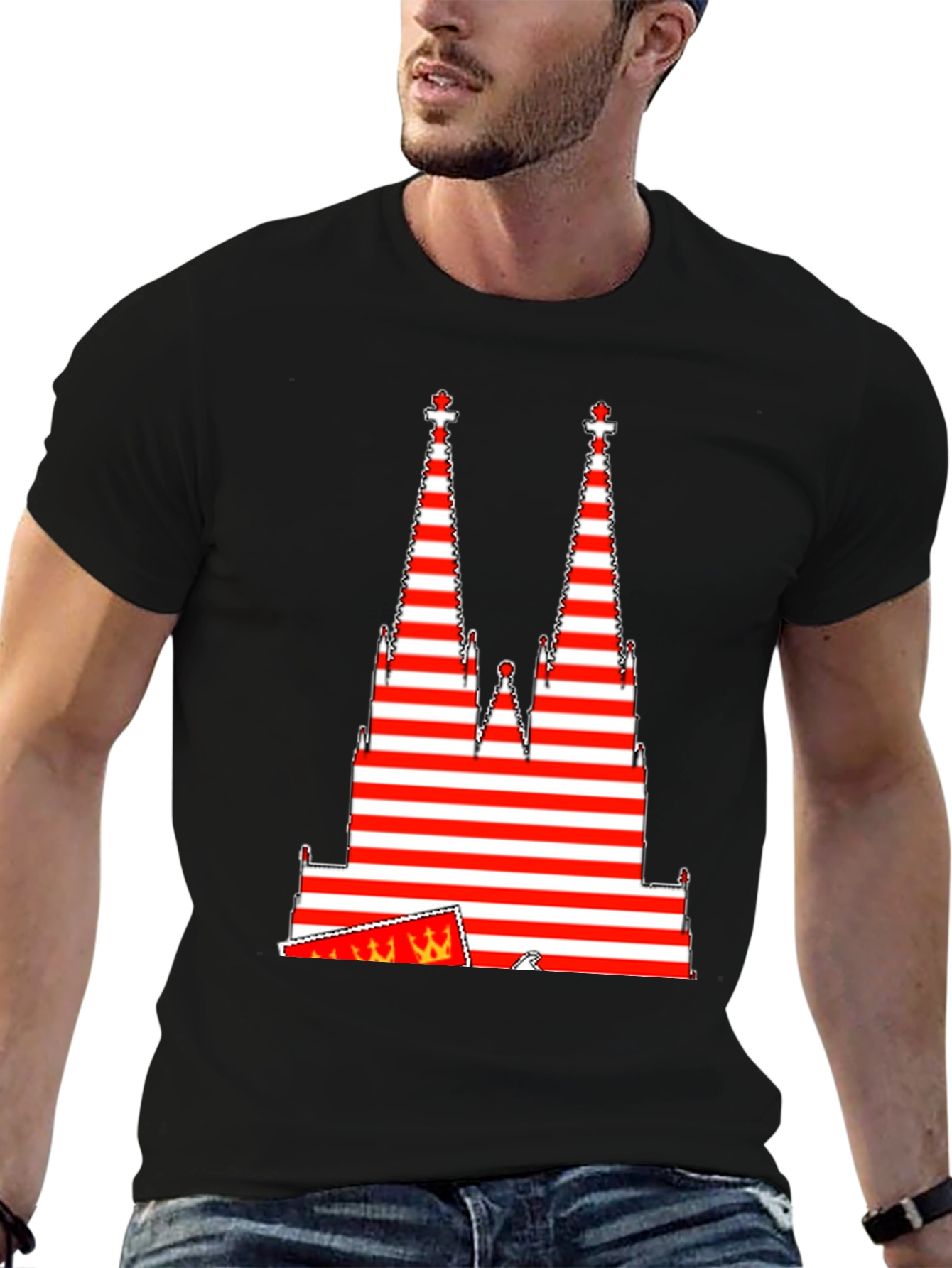 Black Striped Tower Graphic Tee - Unique Men's Black T-Shirt view 6