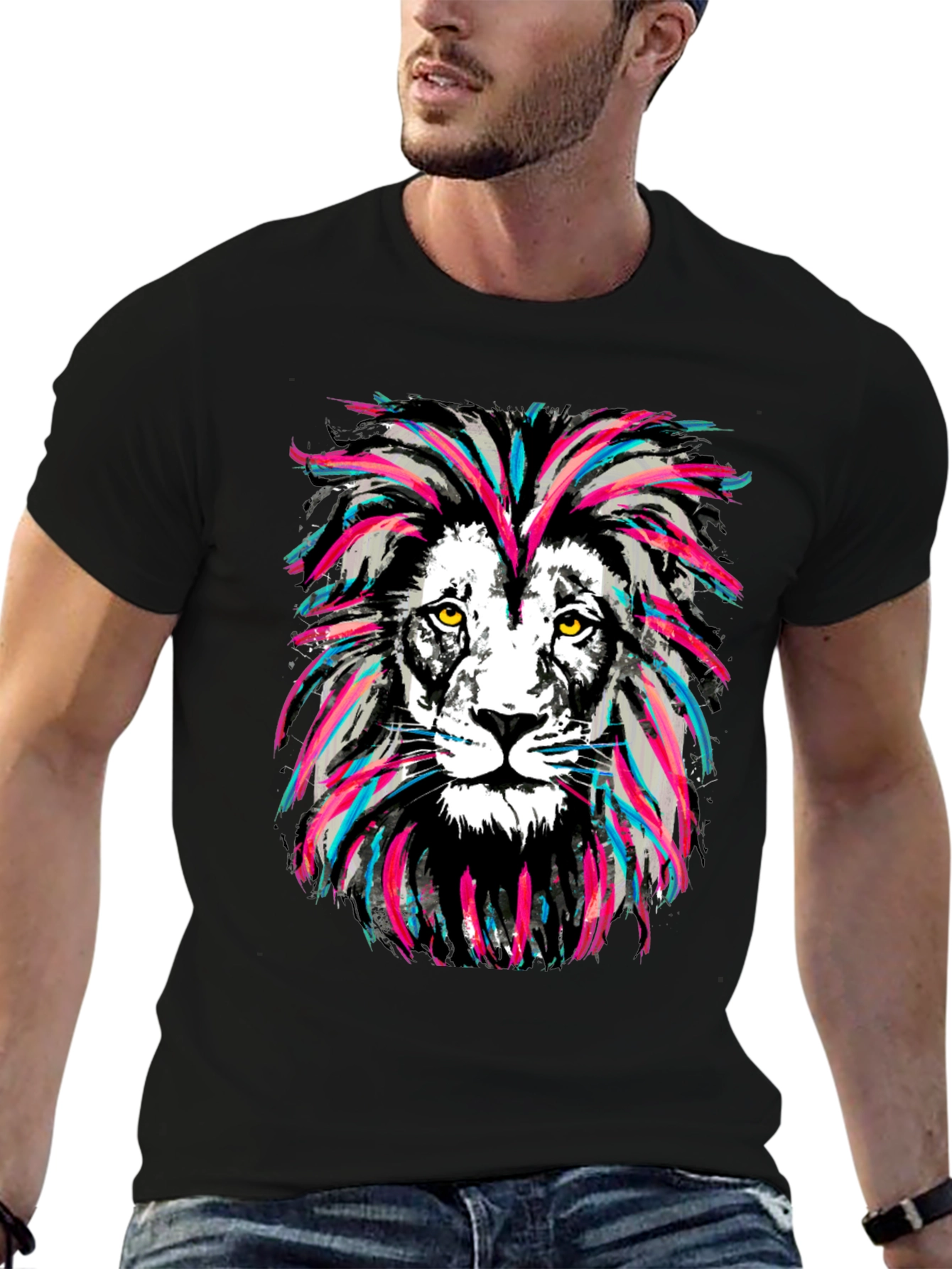 Black Lion Head Graphic Print Tee view 6
