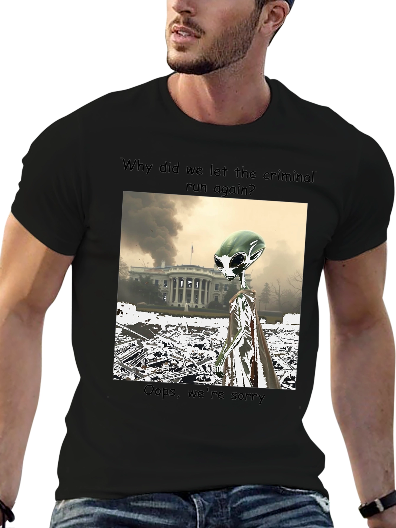Black Political Alien Humor Graphic Tee view 6