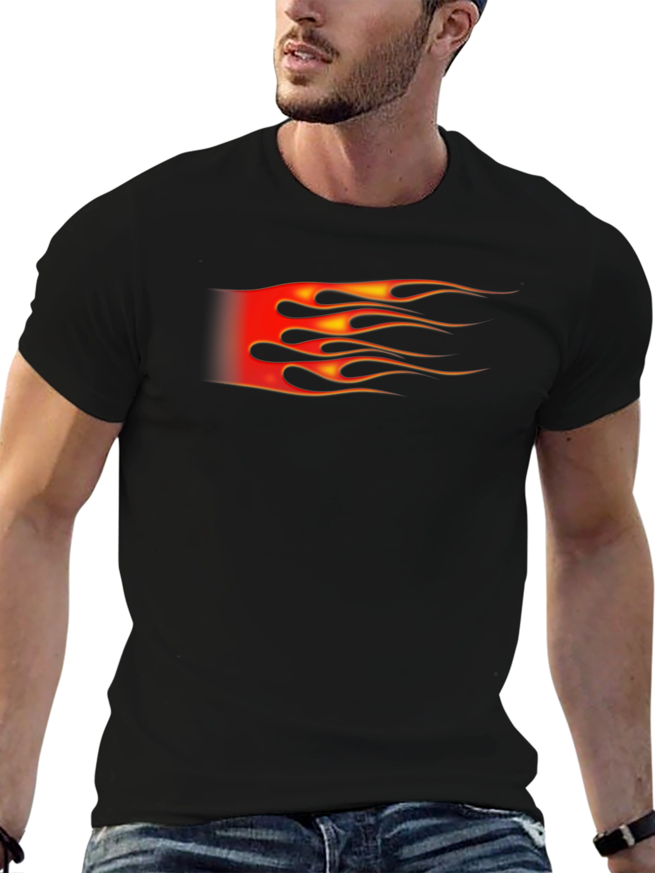Black Fiery Flames Graphic Tee - Black view 6