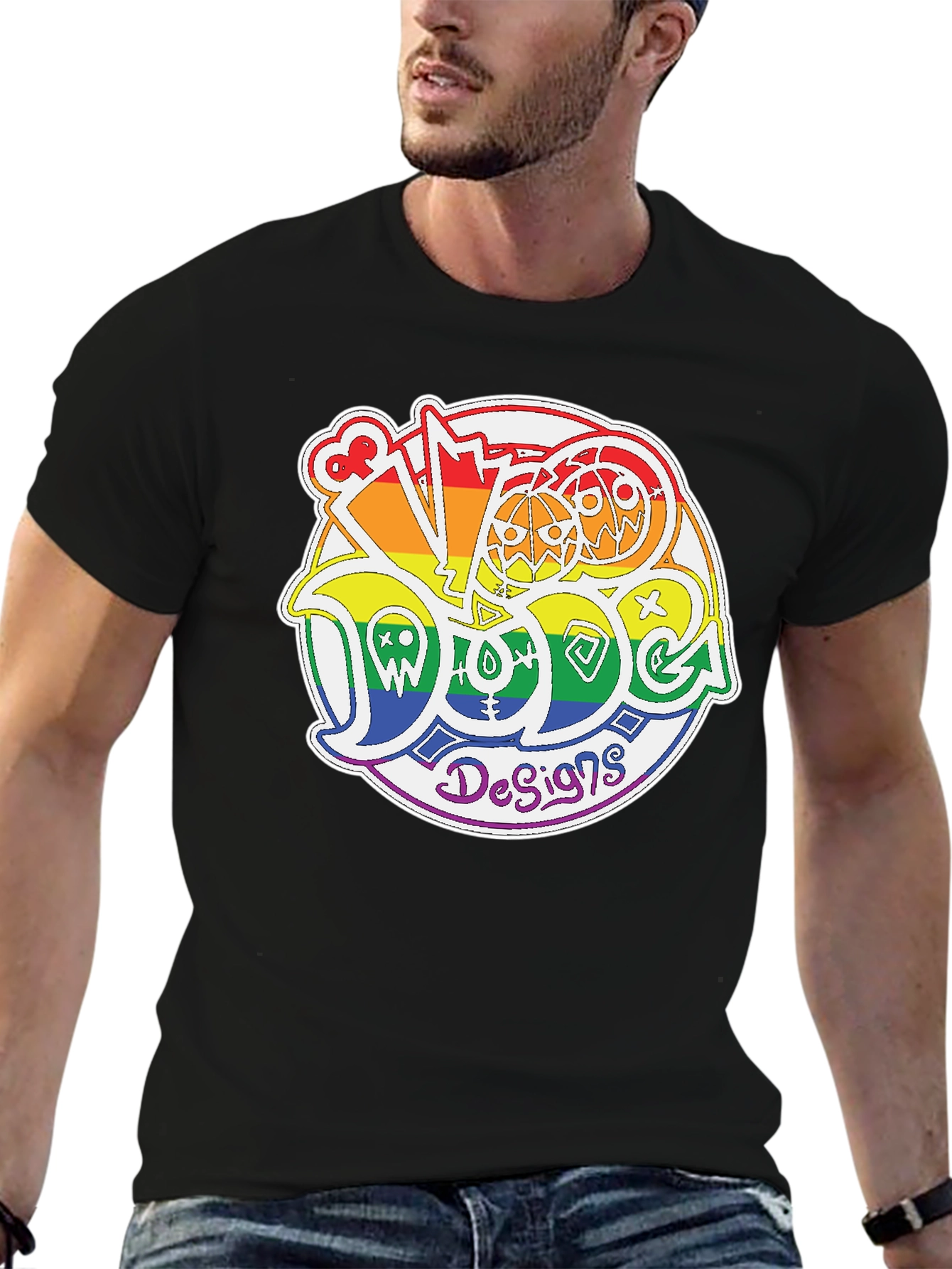 Black Rainbow Doodle Design T-Shirt view 6