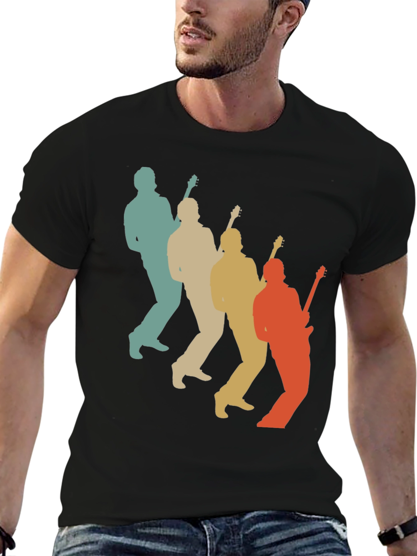 Black Retro Guitar Player T-Shirt - Music Lover Tee view 6